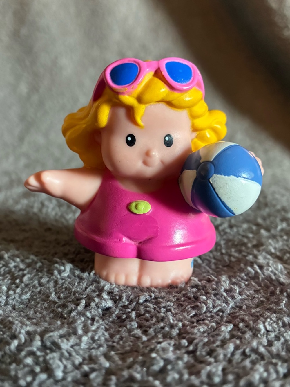 Fisher Price Little People Pink Beach Doll with Blue Beach Ball